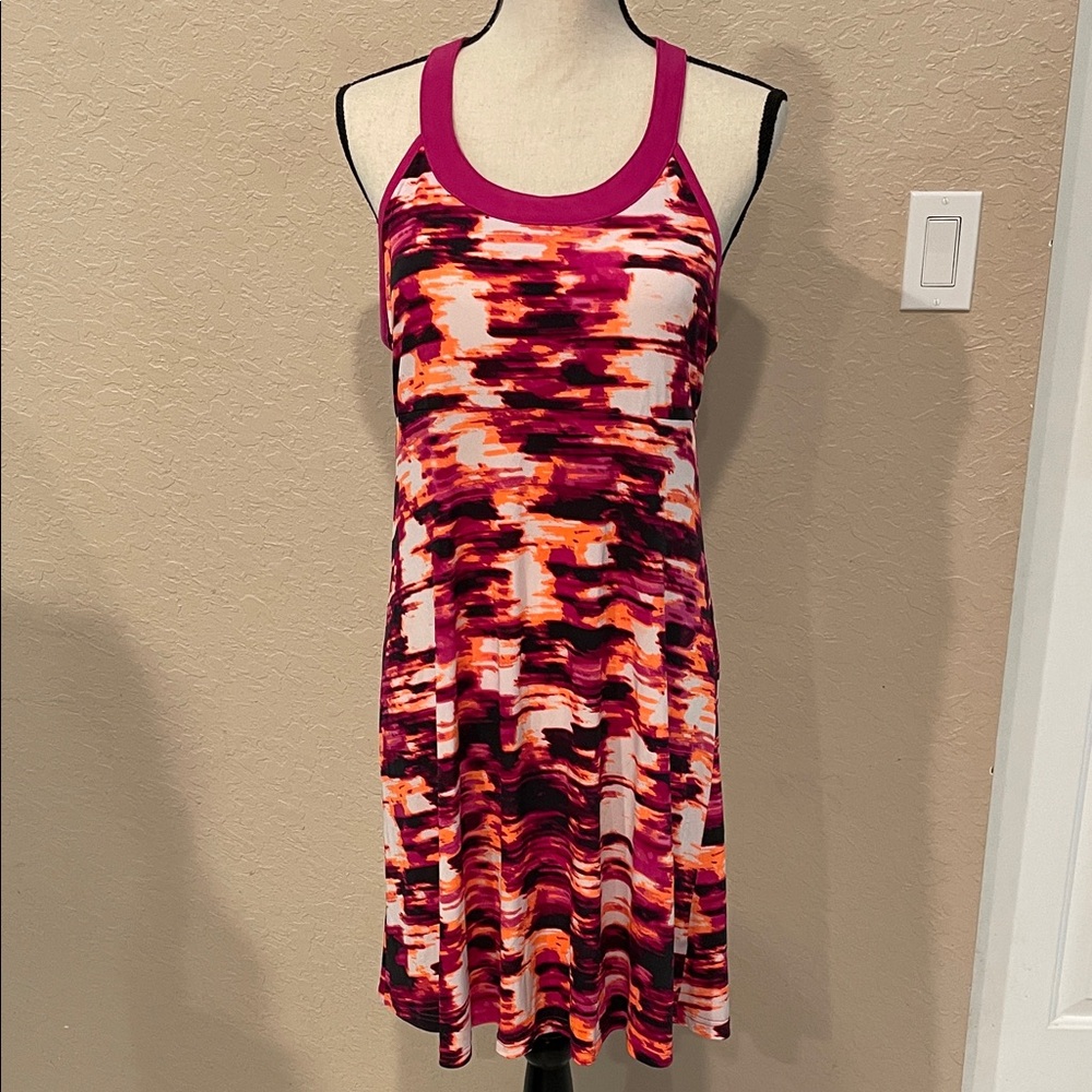 Tek Gear Pink and Orange Patterned active wear, Mini Dress, built in bra